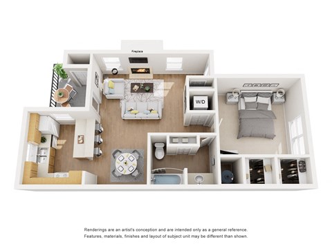 Floor plan for 1 bed, 1 bath, 809 sqft